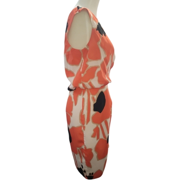 Jessica Simpson Orange Black white floral faux wrap tulip Dress sleeveless 6 - Picture 7 of 9